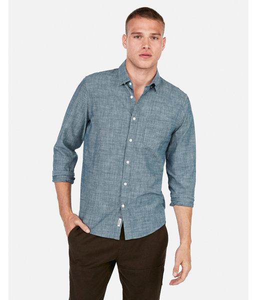 Express Mens Slim Chambray Soft Wash Button-down