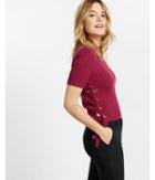Express Lace-up Side Short Sleeve Ribbed Pullover