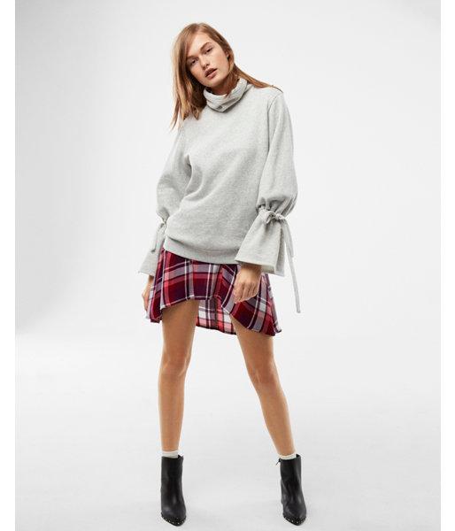 Express Womens Heathered Tie Sleeve Funnel Neck