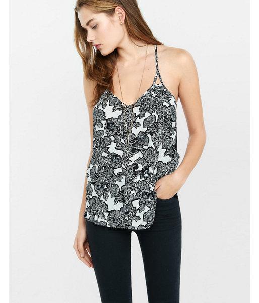 Express Womens Chalkboard Floral Sequin Embellished T-back Cami