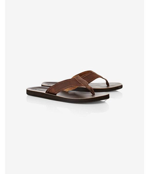 Express Mens Brown Leather Flip Flop