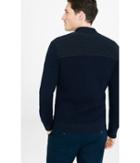 Express Men's Sweaters & Cardigans Black Ribbed Contrast Yoke Zip Cardigan