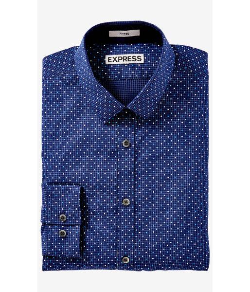 Express Men's Shirts Fitted Dotted Grid Print Blue