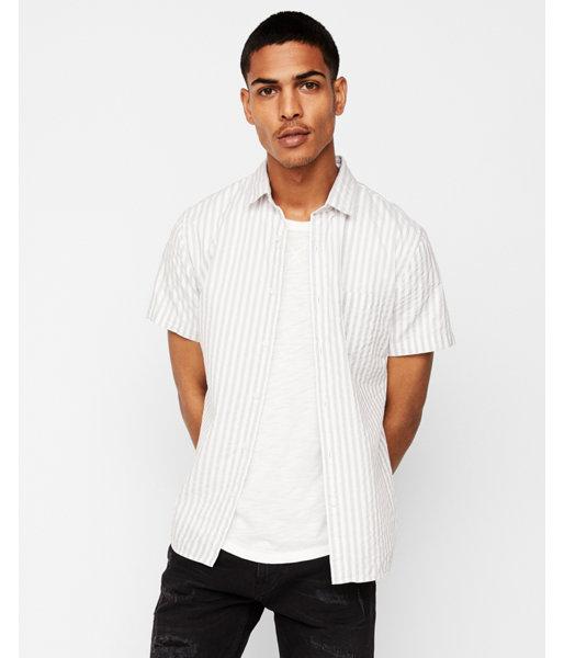 Express Mens Slim Striped Button Collar Short
