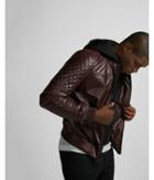 Express Mens (minus The) Leather Quilted Moto Bomber Jacket