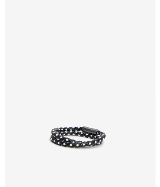 Express Mens Black And White Braided Leather Wrap Bracelet