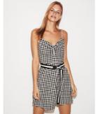 Express Womens Gingham Ruched Fit And Flare Dress