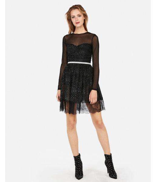 Express Womens Edition Crystal Mesh Fit And Flare Dress