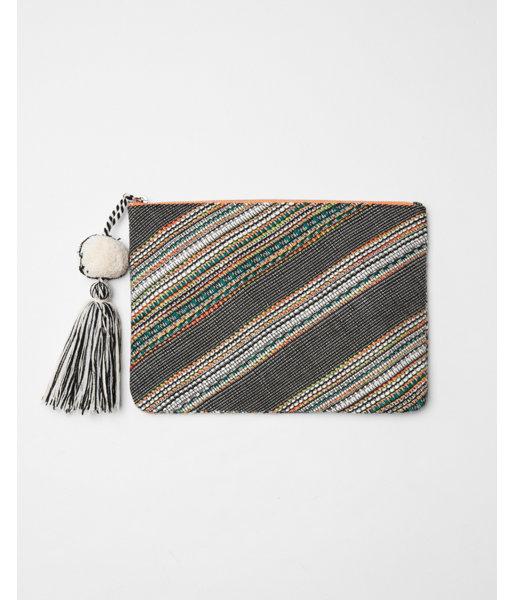 Express Womens Striped Tassel Pouch
