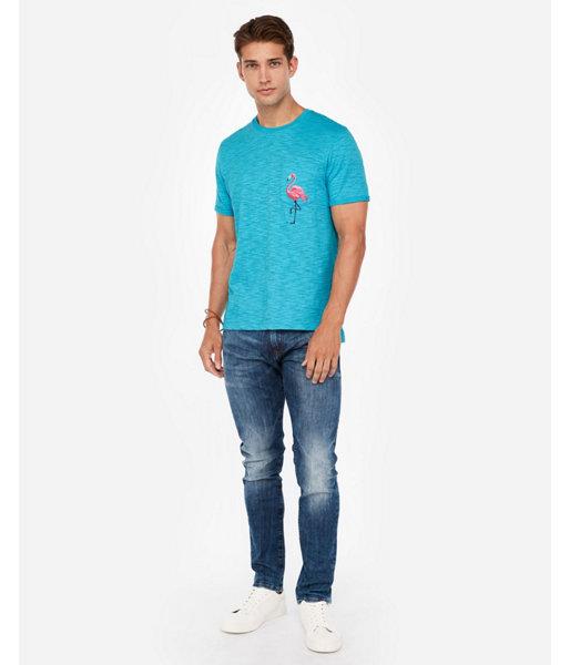 Express Mens Slub Flamingo Print Pocket Tee