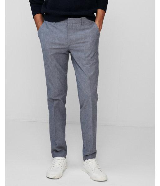 Express Mens Extra Slim Light Blue Chambray Stretch Dress Pant