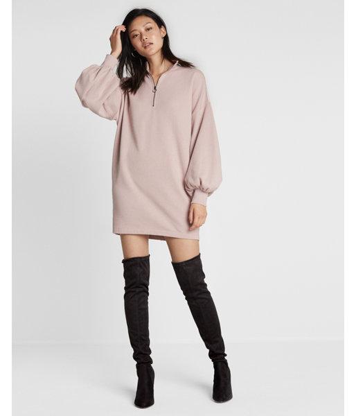 Express Womens Zip Front Balloon Sleeve Sweatshirt Dress