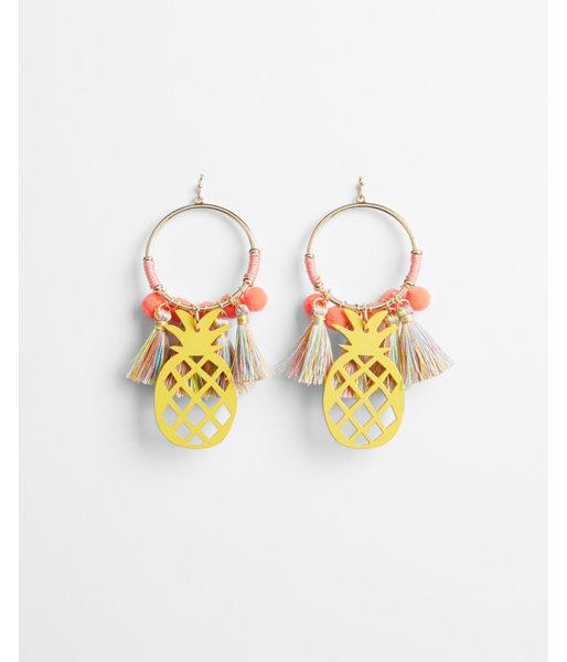 Express Womens Pineapple Tassel Pom Earrings