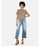 Express Womens Leopard Print Short Sleeve Button-front Pocket