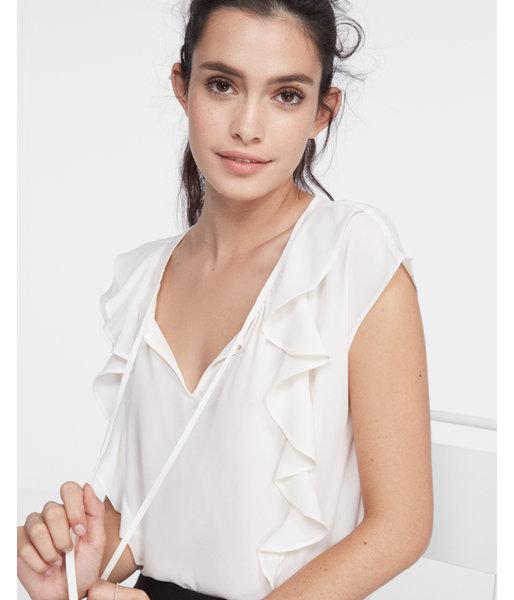 Express Womens Tie Neck Ruffle Front Cap