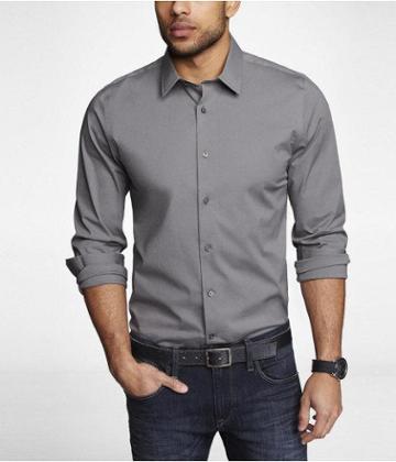 Express Mens Fitted 1mx Stretch Cotton Shirt Gray