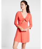 Express Womens Red Tie Front Fit And Flare Dress