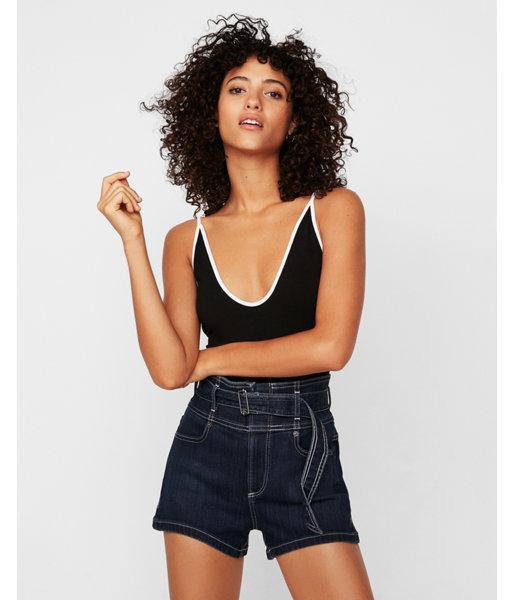 Express Womens Super High Waisted Belted Stretch Denim