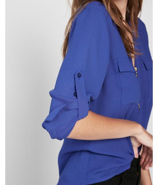 Express Womens Petite Long Sleeve Zip Front Blouse