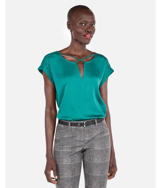 Express Womens Petite Satin Cross Front Gramercy Tee