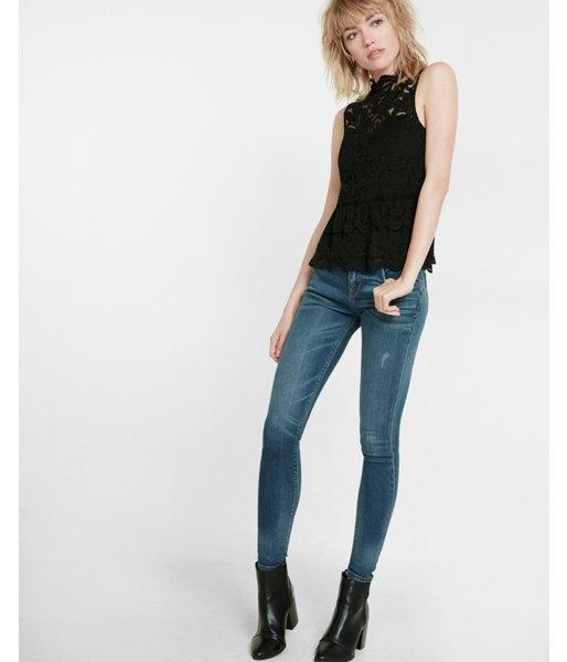 Express Lace Mock Neck Peplum Tank