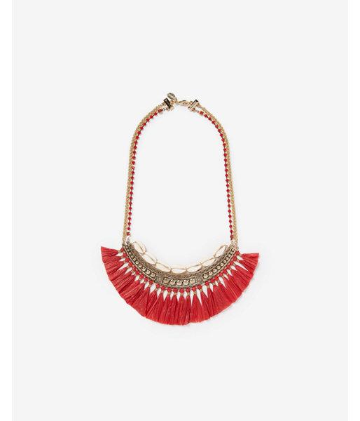 Express Womens Puka Shell Fringe Bib Necklace