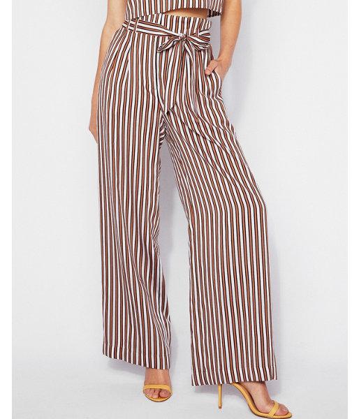 Express Womens Petite High Waisted Stripe Tie Waist Wide