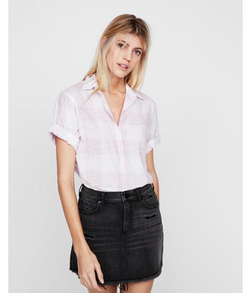 Express Womens Check Print Short Sleeve Cotton