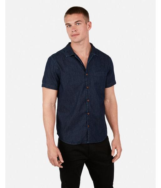 Express Mens Slim Dark Wash Short Sleeve Denim