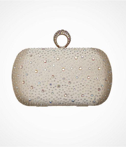 Womens Crystal Embellished Ring Closure Hard Case Clutch
