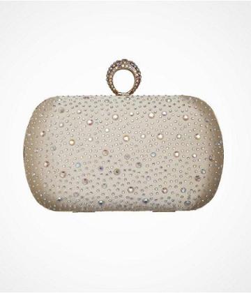 Womens Crystal Embellished Ring Closure Hard Case Clutch