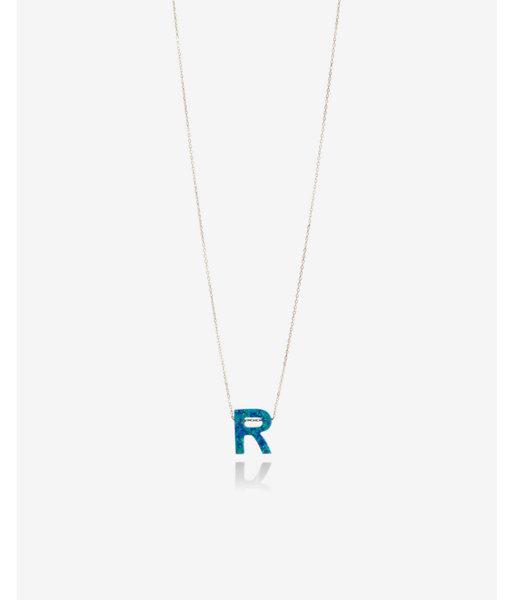 Express Womens Opal Block R Initial Necklace