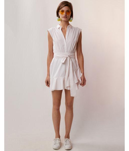 Express Womens Striped Tie Waist Sleeveless Ruffle Dress