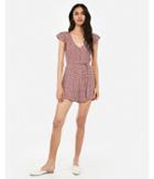 Express Womens Printed Covered Button V-neck Tie Waist Romper