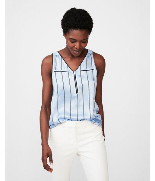 Express Womens Striped Welt Pocket Zip Front Tank