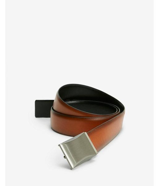 Express Mens Reversible Cognac Beveled Brushed Silver Plaque Belt