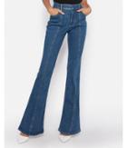 Express Womens Express Womens Petite High Waisted Seamed Denim Perfect Bell Flare Jeans