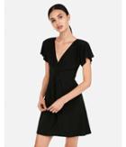 Express Womens Flutter Sleeve Fit And Flare Dress