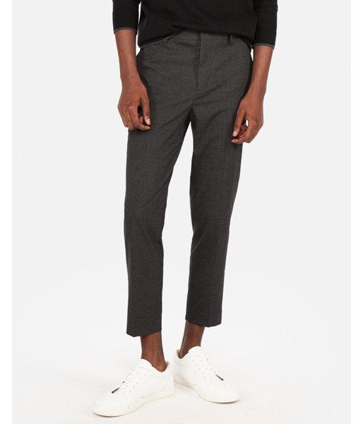 Express Mens Gray Microcheck Cropped Dress Pant