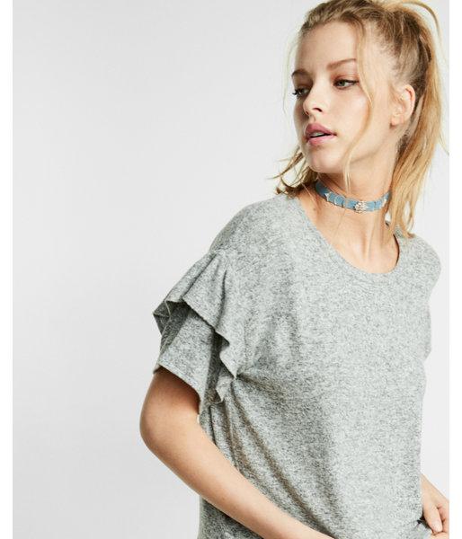 Express Marled Double Ruffle Sleeve Boxy Tee