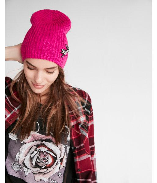Express Womens Embellished Dragonfly Beanie