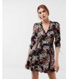 Express Womens Express Womens Floral Puff Shoulder Ruched Sleeve Fit And Flare Dress
