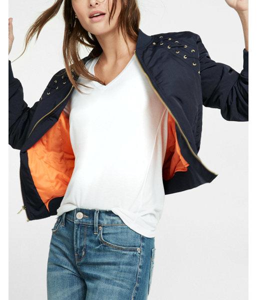Express Womens Lace-up Shoulder Bomber Jacket