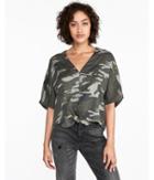 Express Womens Camo Short Sleeve Tie Front