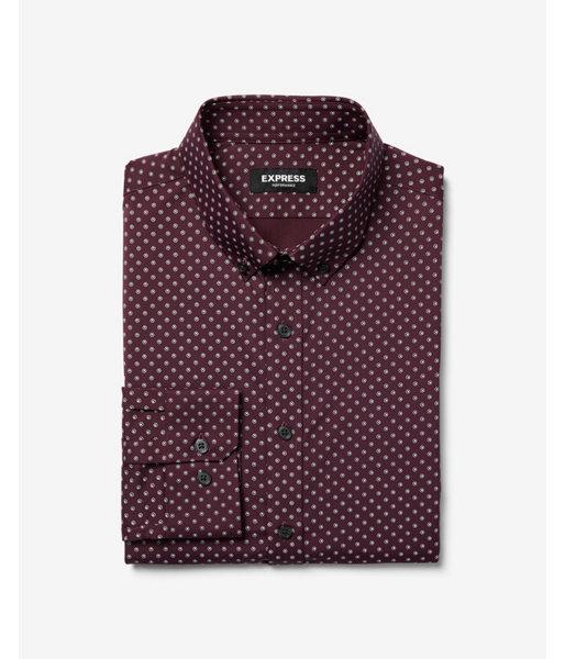 Express Mens Express Mens Slim Diamond Print Performance Wrinkle-resistant Dress