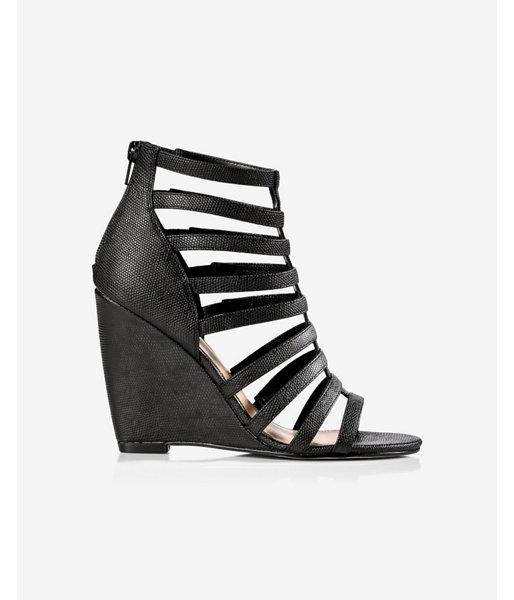 Express Womens Faux Lizard Wedge Cage