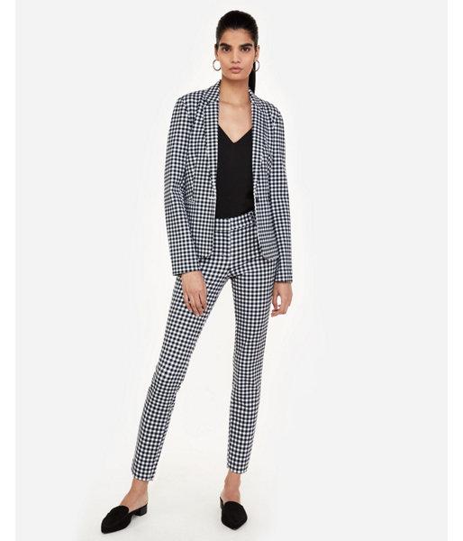 Express Womens Checker Print Notch Collar Button Blazer