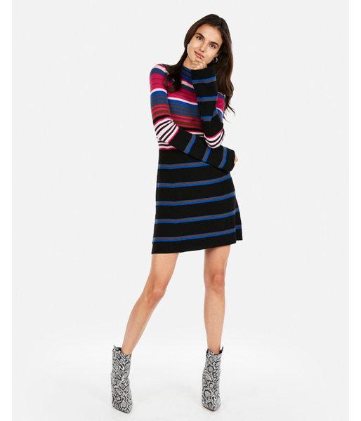 Express Womens Striped Ribbed Mock Neck A-line Dress