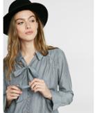 Express Womens Oversized Striped Tie Neck Blouse