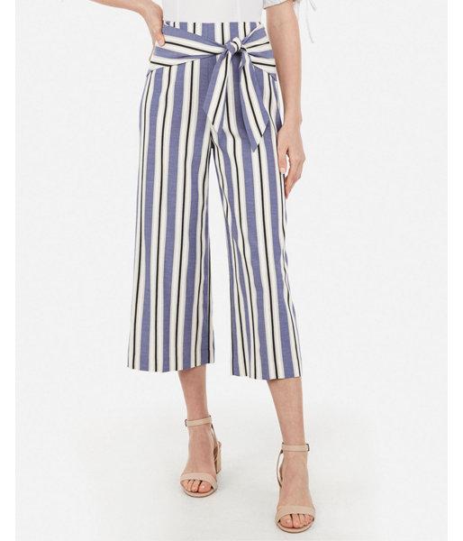 Express Womens Striped Knot Front Cropped Culottes